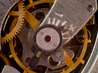 Part of the mechanism of a pocket watch close-up