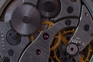 Part of the mechanism of a pocket watch close-up