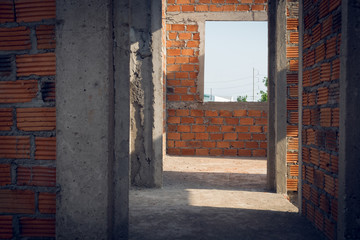 wall made brick and door structure in residential building