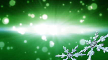bokeh Christmas Snowflakes green background