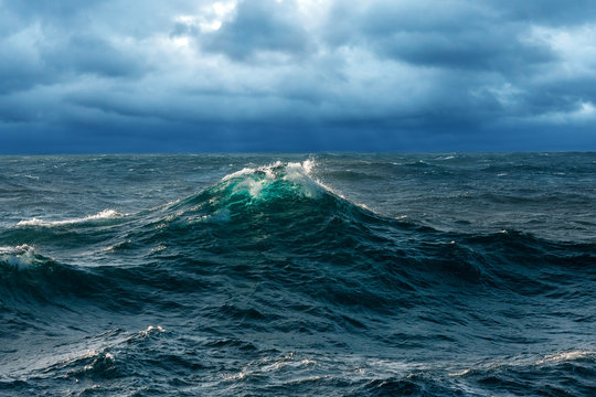 Fototapeta Fresh Opaque Wave at Windy Seas