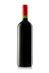 Red wine and a bottle isolated on white