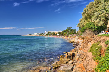 Fototapeta premium Sunny beach, Hammamet, Tunisia, Mediterranean Sea, Africa, HDR