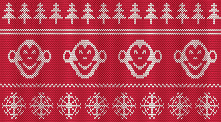 Scandinavian style new 2016 year monkey seamless  knitted pattern with monkey
