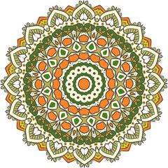 Ethnic Fractal Mandala Vector Meditation looks like Snowflake or Maya Aztec Pattern or Flower too Isolated on White Colorful