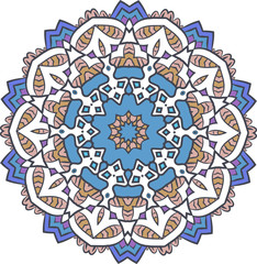 Ethnic Fractal Mandala Vector Meditation looks like Snowflake or Maya Aztec Pattern or Flower too Isolated on White Colorful