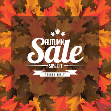 Autumn sale leaves background EPS 10 vector royalty free stock illustration for greeting card, ad, promotion, poster, flier, blog, article, social media, marketing