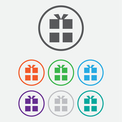 Obraz premium vector gift box icon. Round color square buttons with frame 