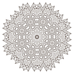 Ethnic Fractal Mandala Vector Meditation looks like Snowflake or Maya Aztec Pattern or Flower Isolated on White