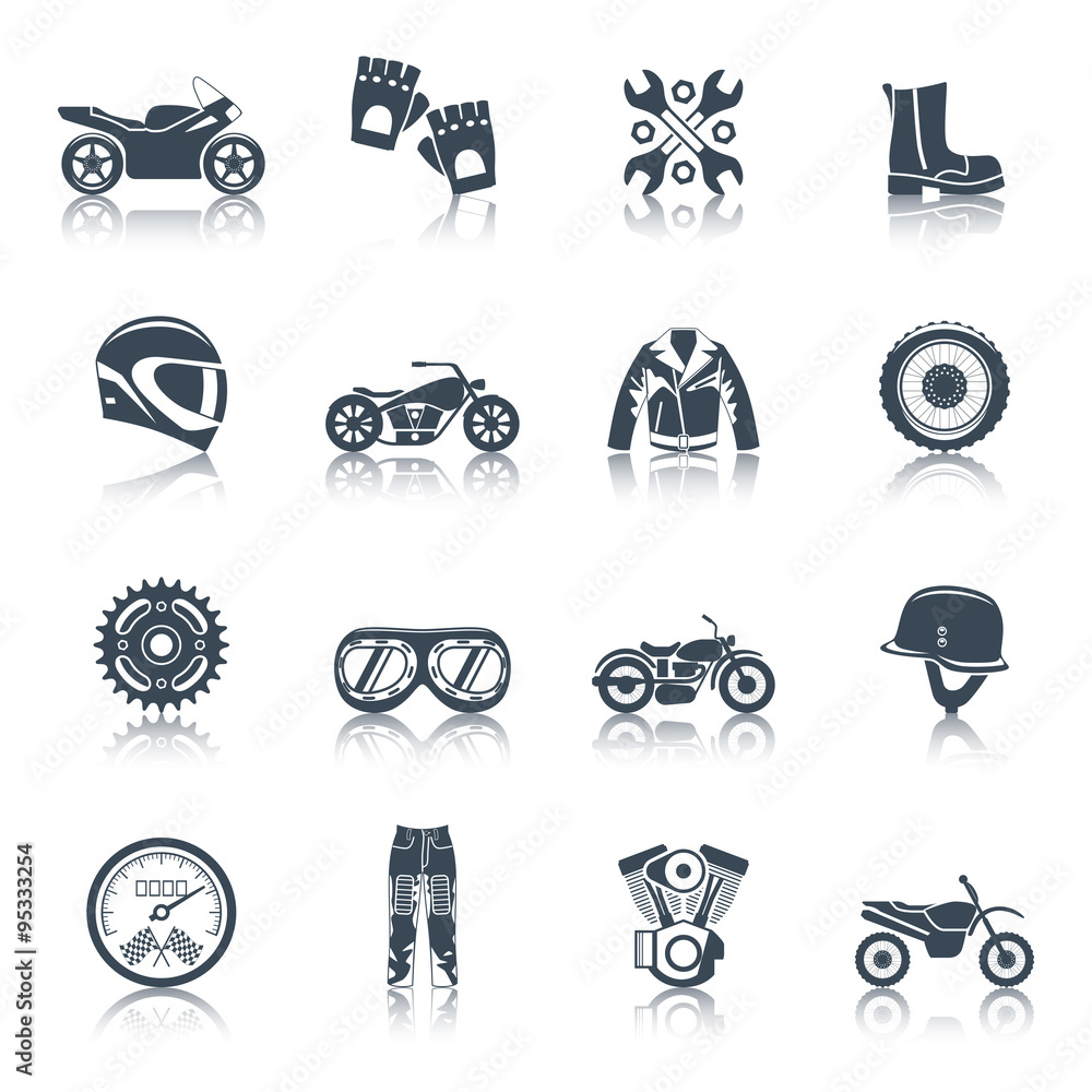 Wall mural Motorcycle Icons Black Set