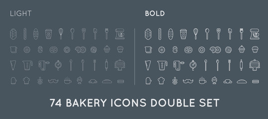 Set of Vector Bakery Pastry Elements and Bread Icons Illustration can be used as Logo or Icon in premium quality Thin and Bold