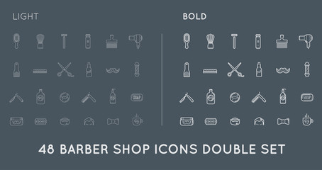 Set of Thin and Bold Vector Barber Shop Elements and Shave Shop Icons Illustration can be used as Logo or Icon in premium quality
