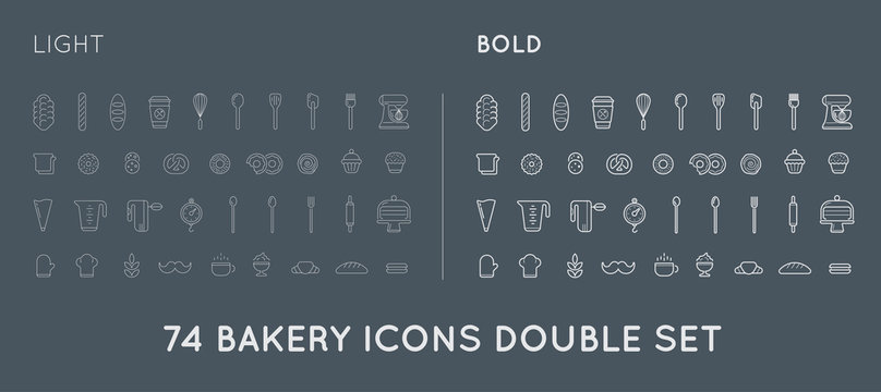 Set of Vector Bakery Pastry Elements and Bread Icons Illustration can be used as Logo or Icon in premium quality Thin and Bold
