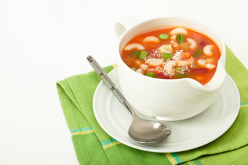 Clear vegetable soup with macaroni
