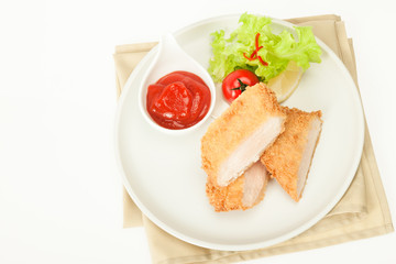 Fried chicken meat in breadcrumbs