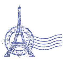 Grunge round stamp with Eiffel Tower - landmark of Paris