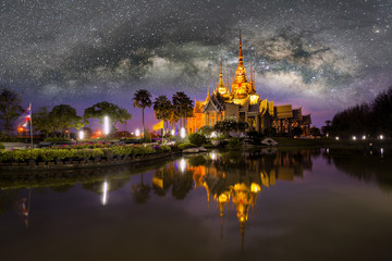 Temple Thailand and milky way .
