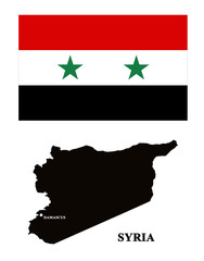 map of Syria and its flag