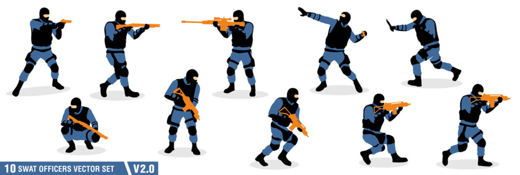 10 swat officers silhouette vector set v.02