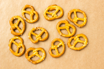 Pretzels on brown paper background