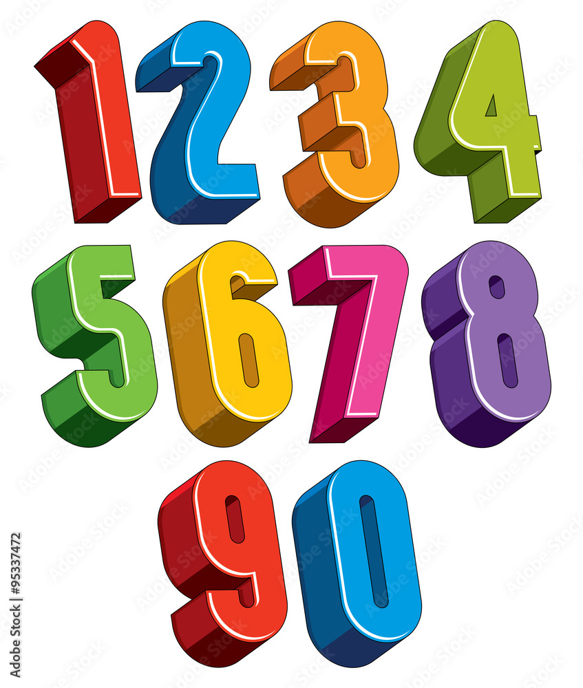 Poster 3d numbers set made with round shapes.