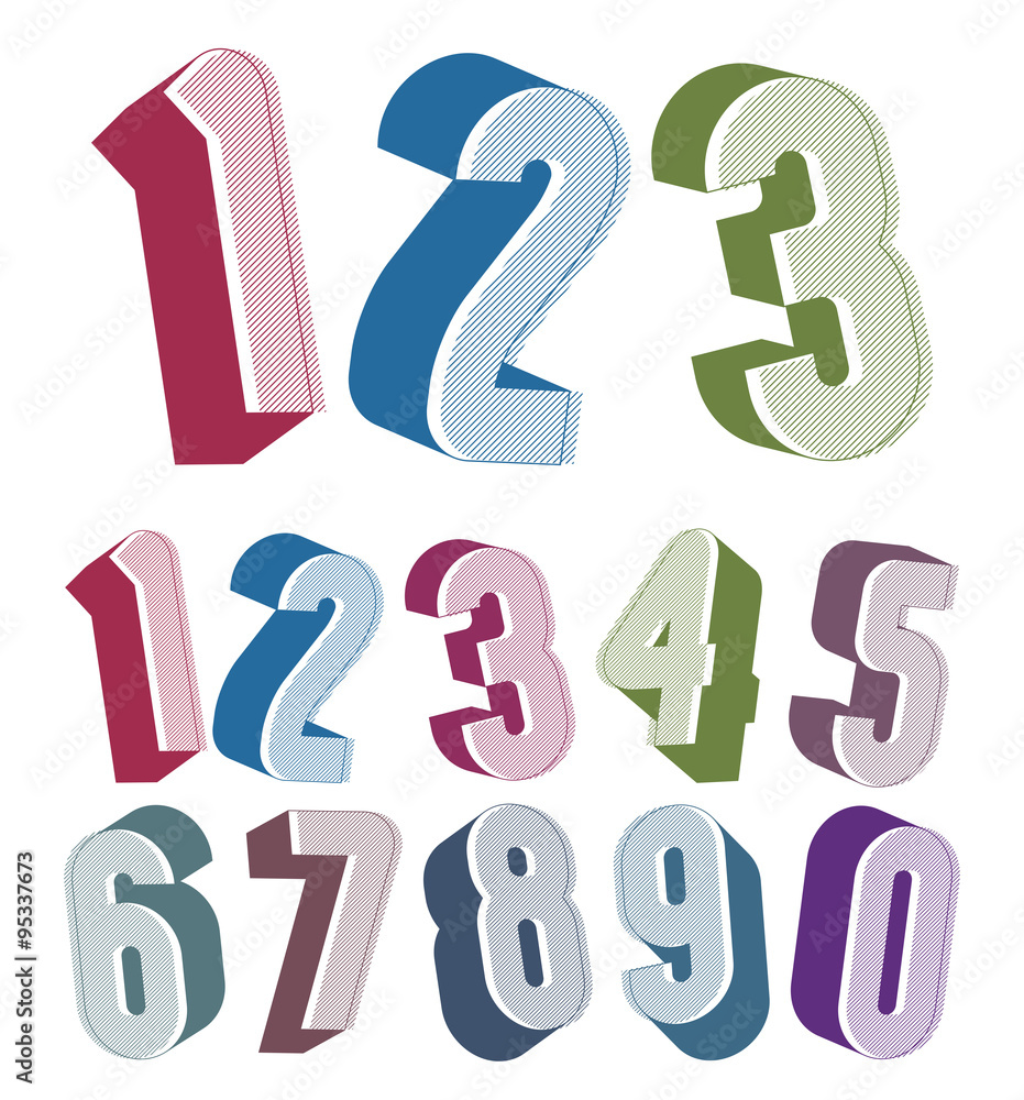 Poster 3d numbers set made with round shapes.
