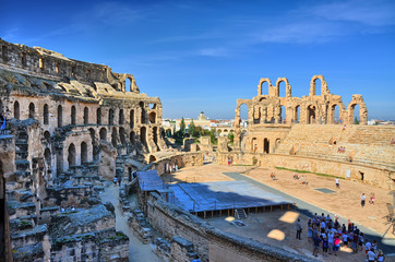 Fototapeta na wymiar Ruins of the largest coliseum in North Africa. El Jem,Tunisia