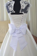 wedding dress with  white bow