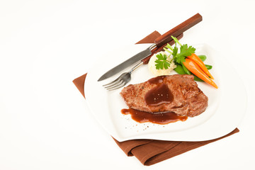 Beefsteak with brown sauce and chilly pepper