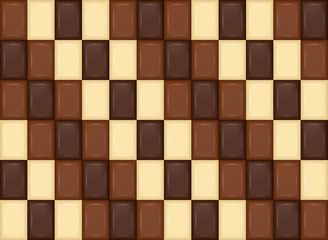 Seamless Pattern. Realistic Chocolate Bar Pieces. Milk, Dark, Wh