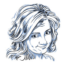 Vector art drawing, portrait of naive blameworthy girl isolated