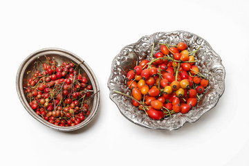 Hawthorn berries and rosa canina fruits