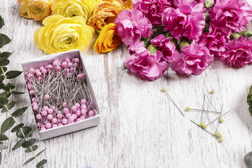 Florist workplace: flowers and accessories