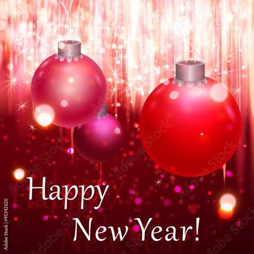 &quot;Happy New Year Greeting Card. Blurred background with lights.&quot; Stock image and royalty-free