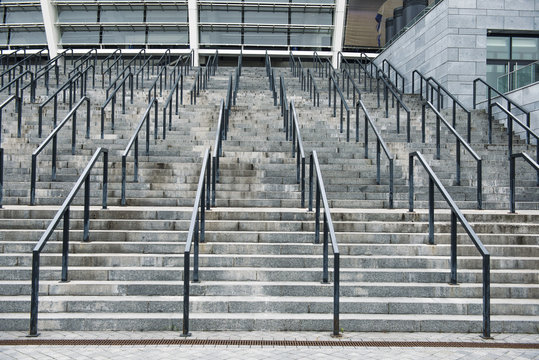 Stairs in front of big football stadium, low angle view