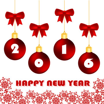 Happy New Year 2016 vector background with christmas balls.