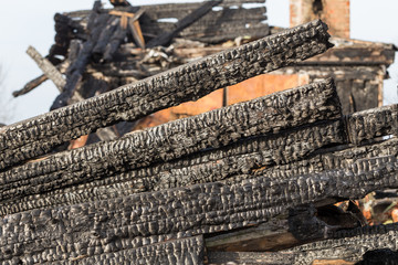 Ruins and remains of a burned down house
