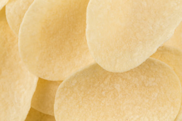 Prepared potato chips snack closeup view