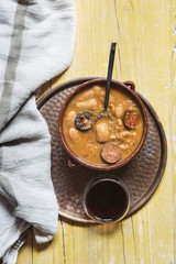 Bean stew with sausage, top view