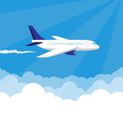 Fototapeta na wymiar Plane in the Sky vector illustration with place for text on the clouds