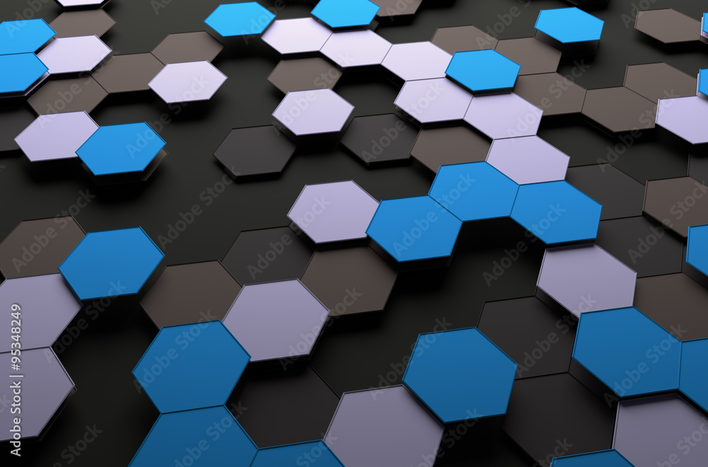 Poster abstract 3d rendering of surface with hexagons.