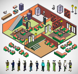 illustration of info graphic interior room concept in isometric graphic