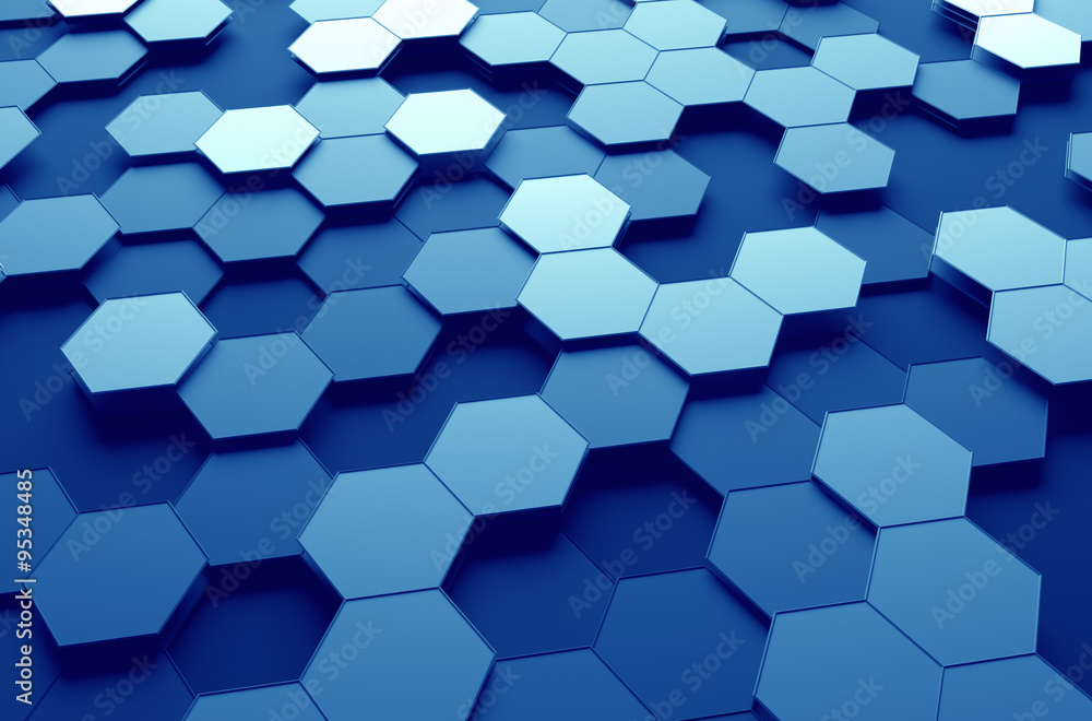 Poster abstract 3d rendering of surface with hexagons.