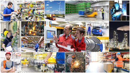 Berufe in der Industrie und Handwerk, Collage mit verschiedenen Motiven