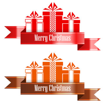Merry Christmas banner ribbon. New Year concept. Vector Illustration