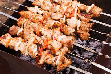 Grilled meat over the coals