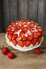 Strawberry cake on cake stand