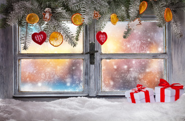 Atmospheric Christmas window sill decoration