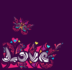 Love Text with floral design elements