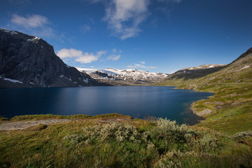 Fototapeta na wymiar Tiefblauer See Djupvatnet in Norwegen 